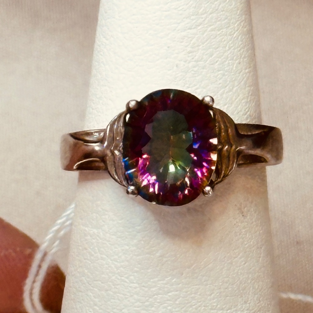 925 Sterling Silver Mystic Topaz Oval Whale Tail Ring Genuine Topaz Enhanced - Picture 13 of 17